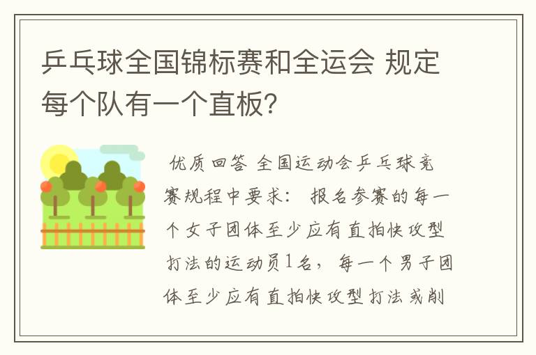 乒乓球全国锦标赛和全运会 规定每个队有一个直板?