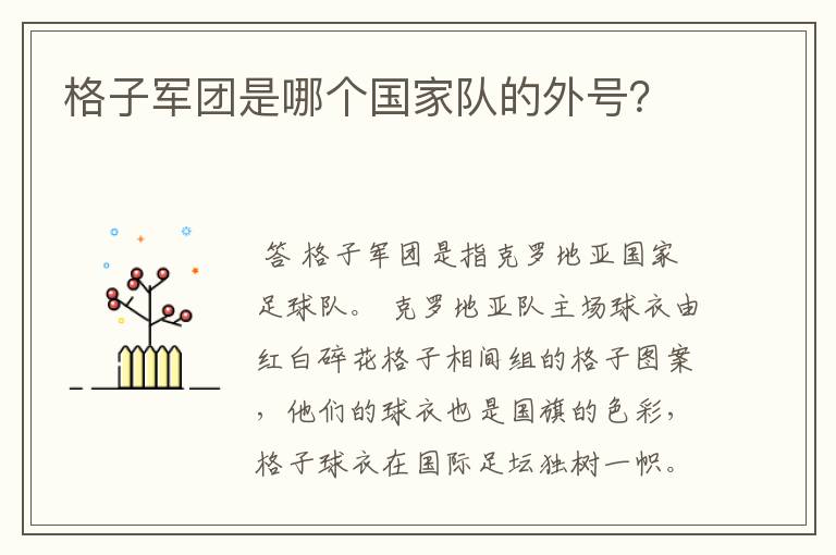 格子军团是哪个国家队的外号?