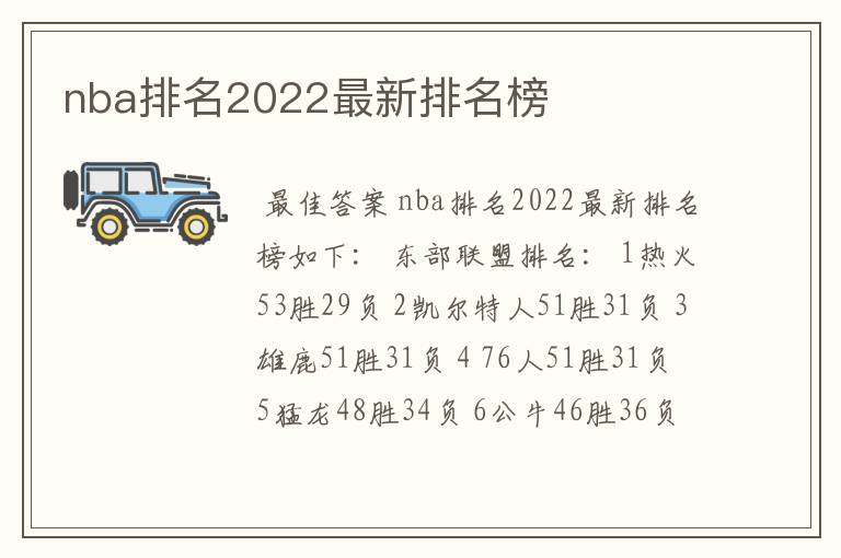 nba排名2022最新排名榜