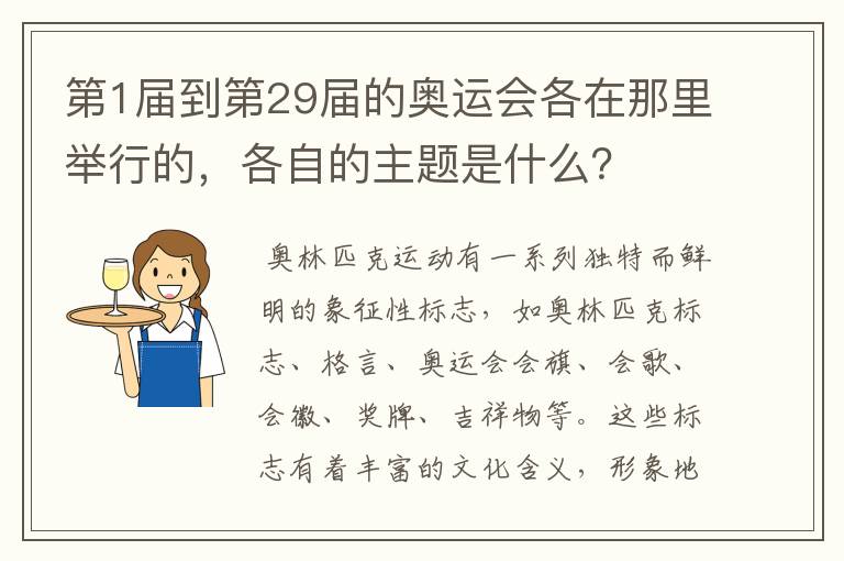 第1届到第29届的奥运会各在那里举行的,各自的主题是什么?