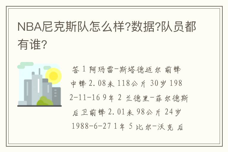 NBA尼克斯队怎么样?数据?队员都有谁?