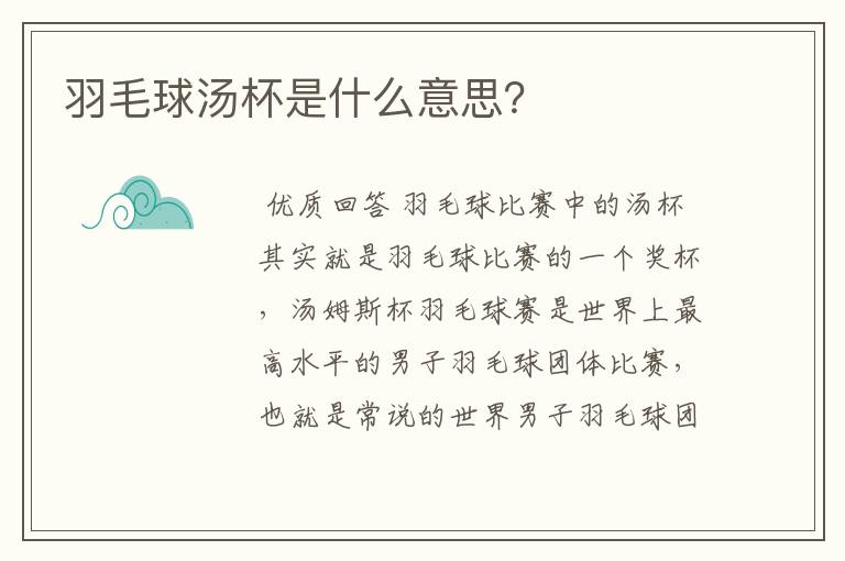 羽毛球汤杯是什么意思?