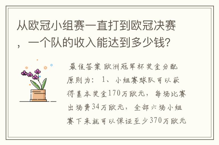 从欧冠小组赛一直打到欧冠决赛,一个队的收入能达到多少钱?