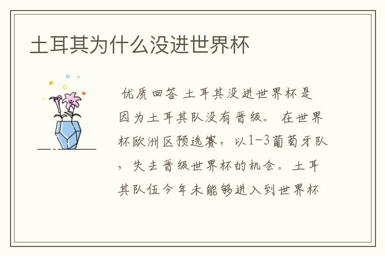 土耳其为什么没进世界杯