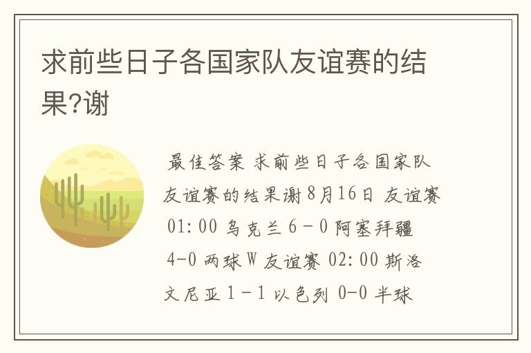 求前些日子各国家队友谊赛的结果?谢