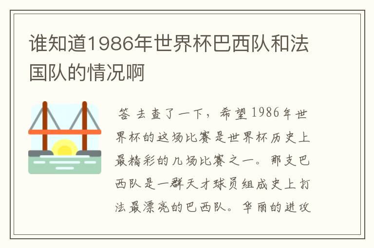 谁知道1986年世界杯巴西队和法国队的情况啊