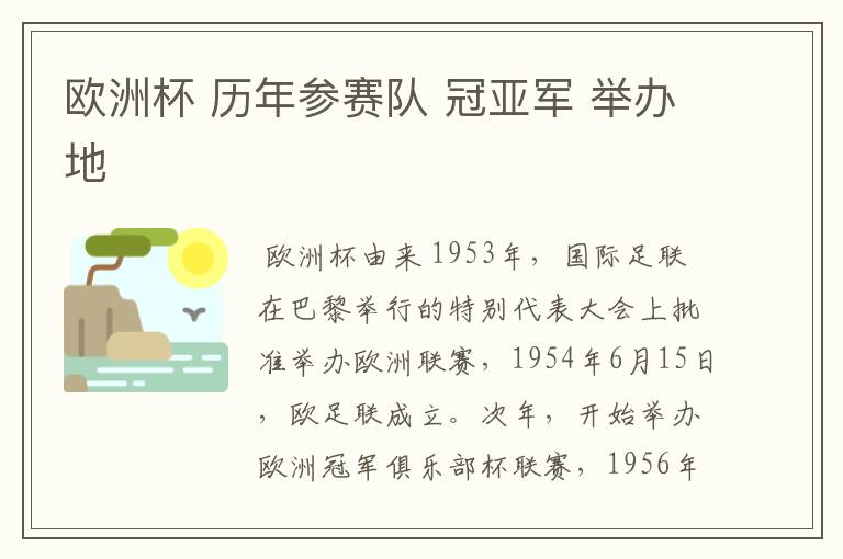 欧洲杯 历年参赛队 冠亚军 举办地