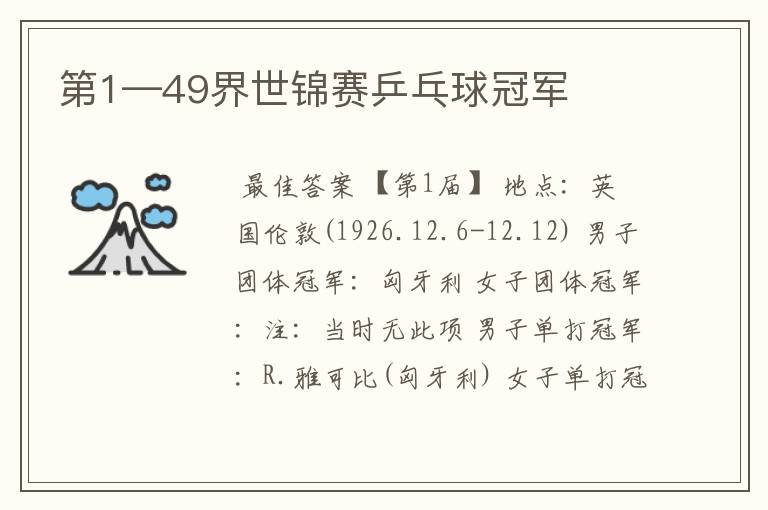 第1—49界世锦赛乒乓球冠军