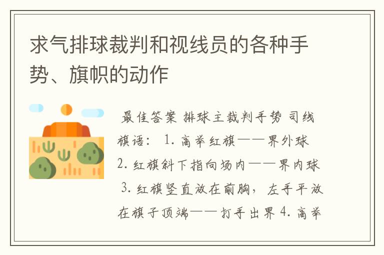 求气排球裁判和视线员的各种手势、旗帜的动作