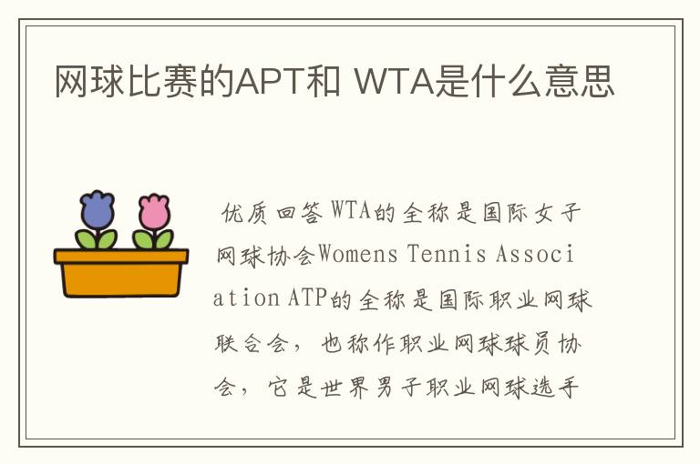 网球比赛的APT和 WTA是什么意思