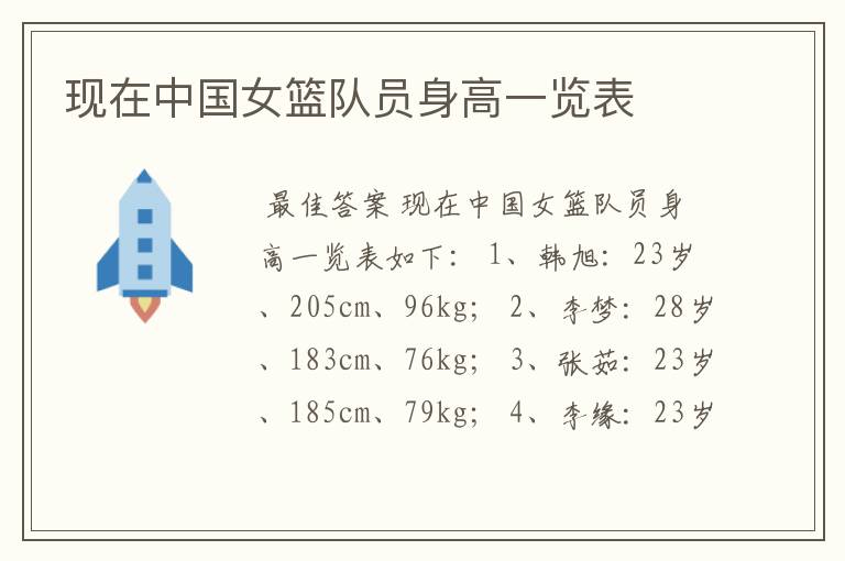 现在中国女篮队员身高一览表