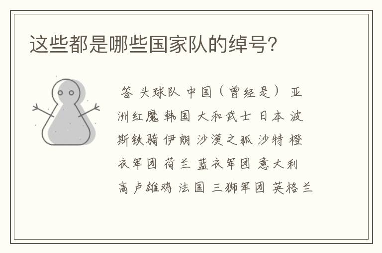 这些都是哪些国家队的绰号?