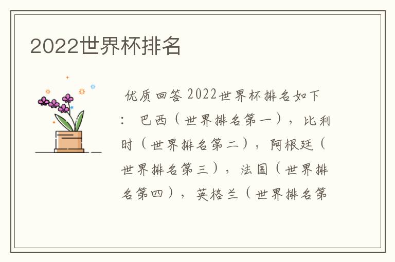 2022世界杯排名