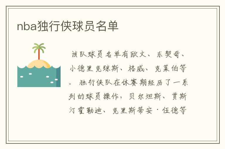 nba独行侠球员名单