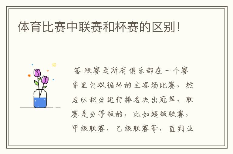 体育比赛中联赛和杯赛的区别!