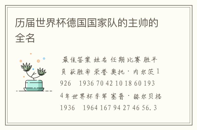 历届世界杯德国国家队的主帅的全名