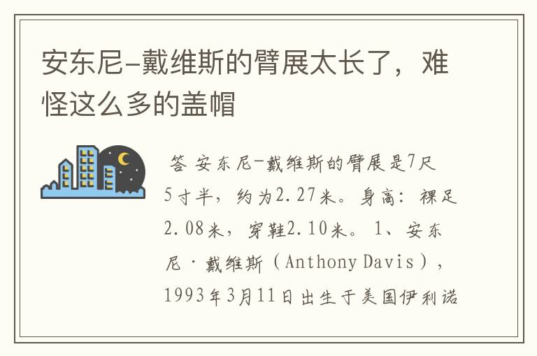 安东尼-戴维斯的臂展太长了,难怪这么多的盖帽