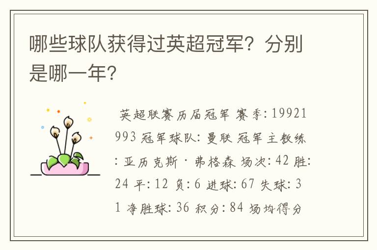 哪些球队获得过英超冠军?分别是哪一年?