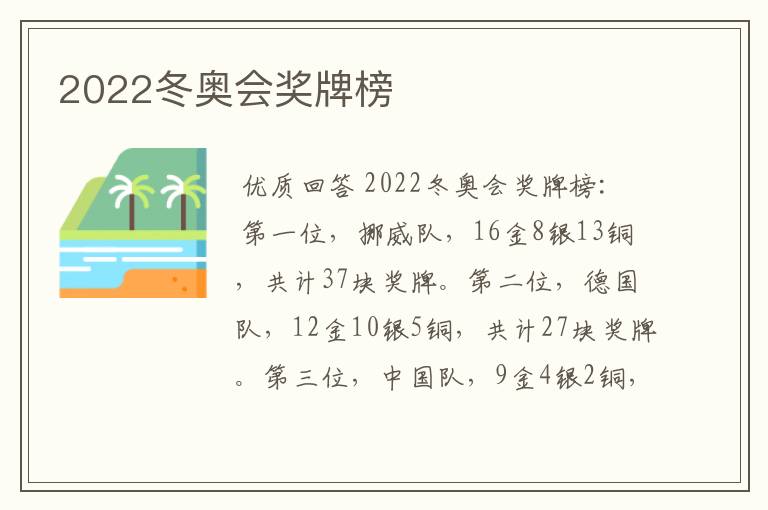 2022冬奥会奖牌榜