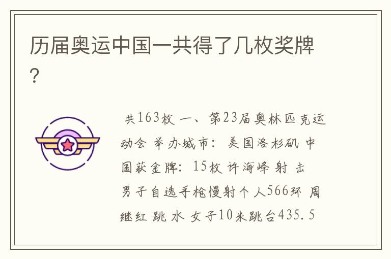 历届奥运中国一共得了几枚奖牌?