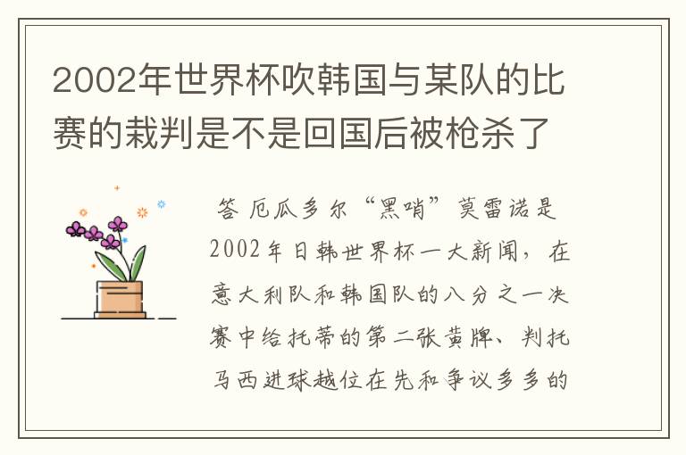 2002年世界杯吹韩国与某队的比赛的栽判是不是回国后被枪杀了?