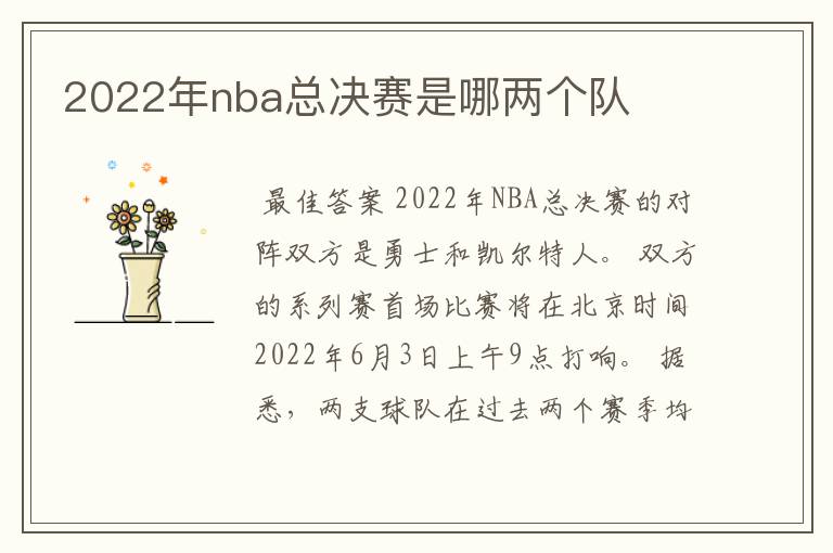 2022年nba总决赛是哪两个队