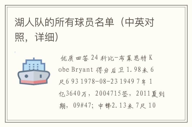 湖人队的所有球员名单(中英对照,详细)