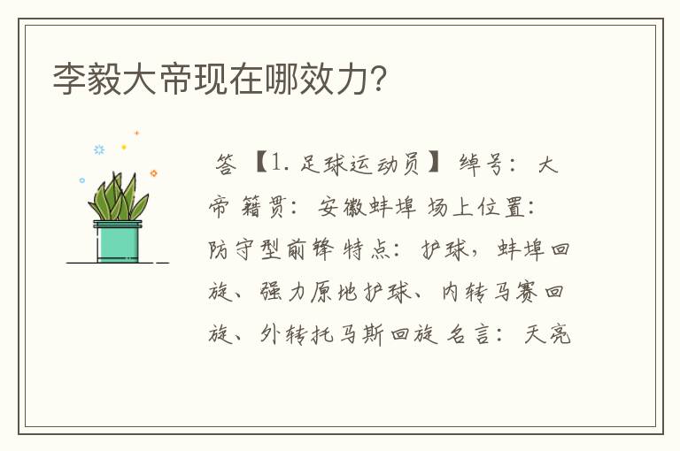 李毅大帝现在哪效力?