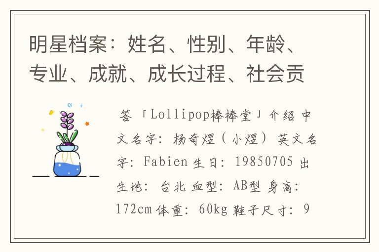 明星档案:姓名、性别、年龄、专业、成就、成长过程、社会贡献