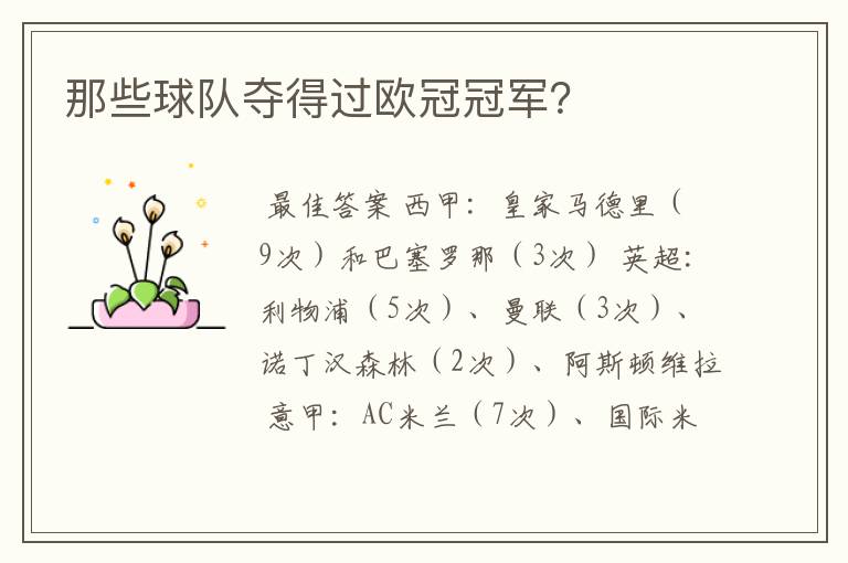 那些球队夺得过欧冠冠军?