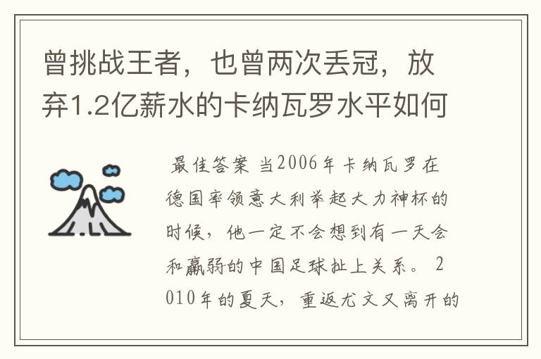 曾挑战王者,也曾两次丢冠,放弃1.2亿薪水的卡纳瓦罗水平如何