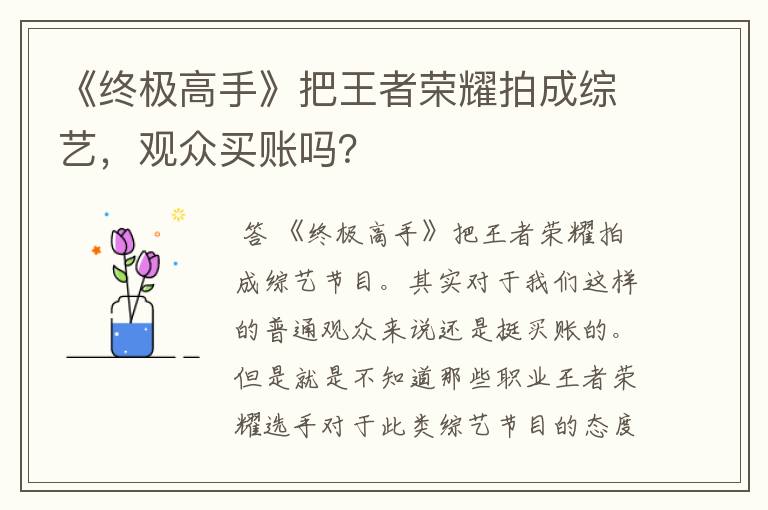 《终极高手》把王者荣耀拍成综艺,观众买账吗?