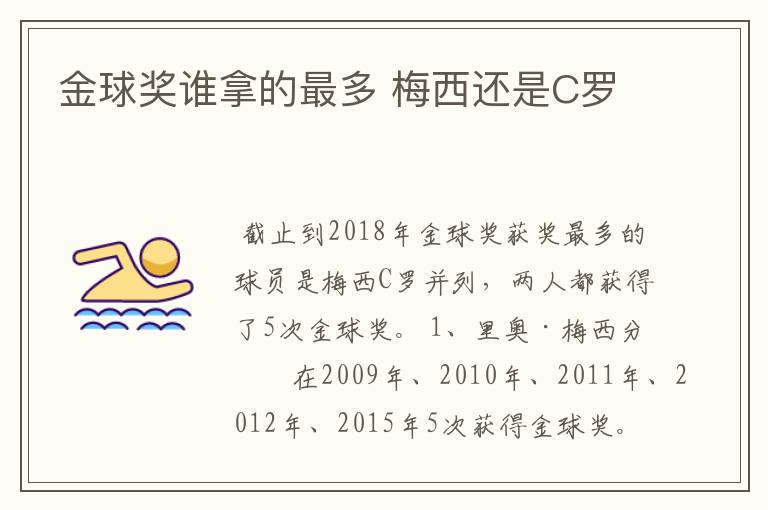 金球奖谁拿的最多 梅西还是C罗