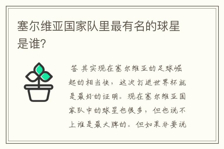 塞尔维亚国家队里最有名的球星是谁?