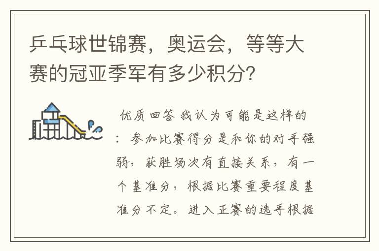 乒乓球世锦赛,奥运会,等等大赛的冠亚季军有多少积分?