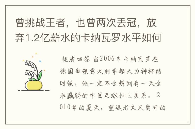 曾挑战王者,也曾两次丢冠,放弃1.2亿薪水的卡纳瓦罗水平如何