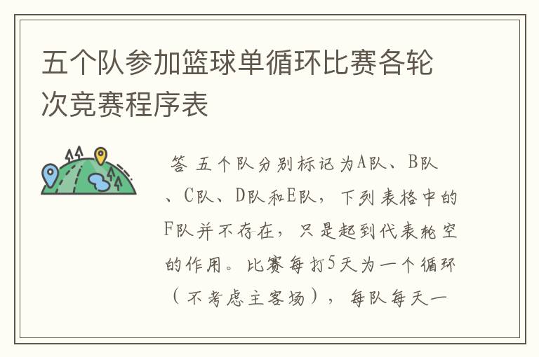 五个队参加篮球单循环比赛各轮次竞赛程序表