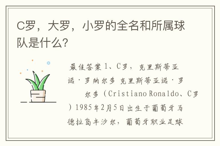 C罗,大罗,小罗的全名和所属球队是什么?