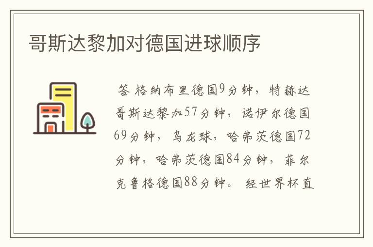 哥斯达黎加对德国进球顺序