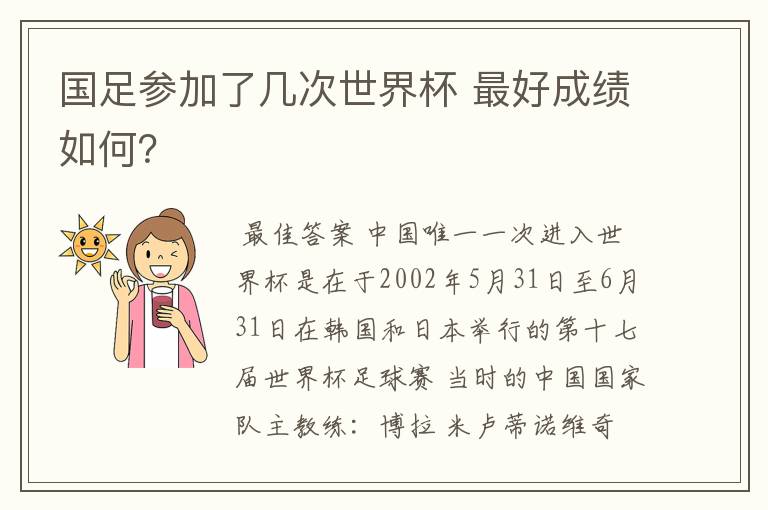 国足参加了几次世界杯 最好成绩如何?