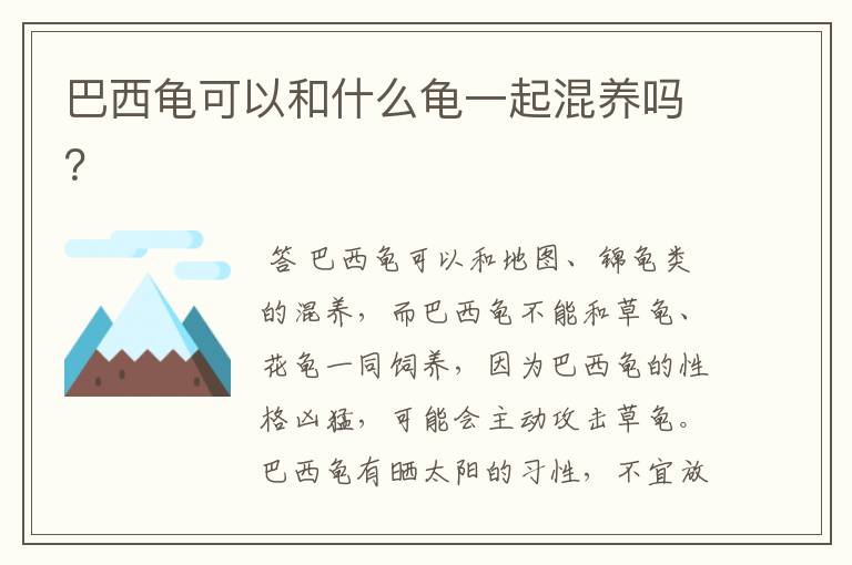 巴西龟可以和什么龟一起混养吗?