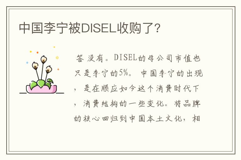 中国李宁被DISEL收购了?
