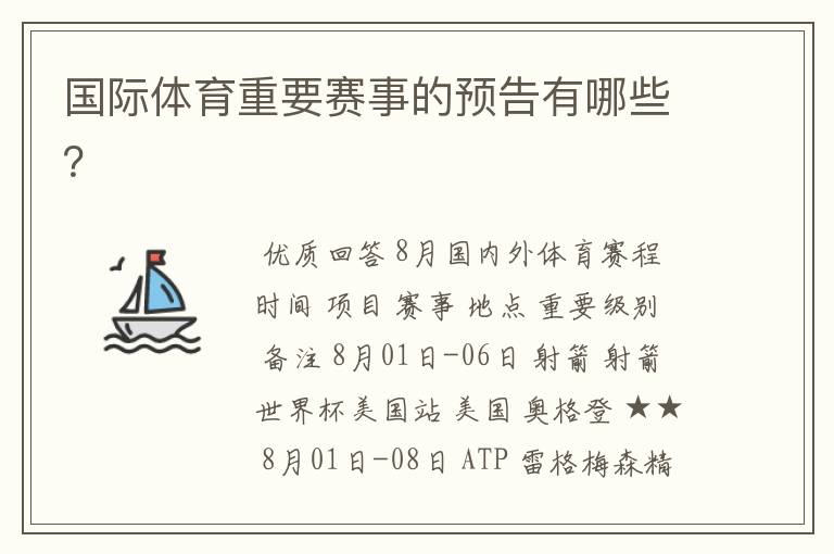 国际体育重要赛事的预告有哪些?