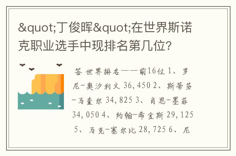 "丁俊晖"在世界斯诺克职业选手中现排名第几位?