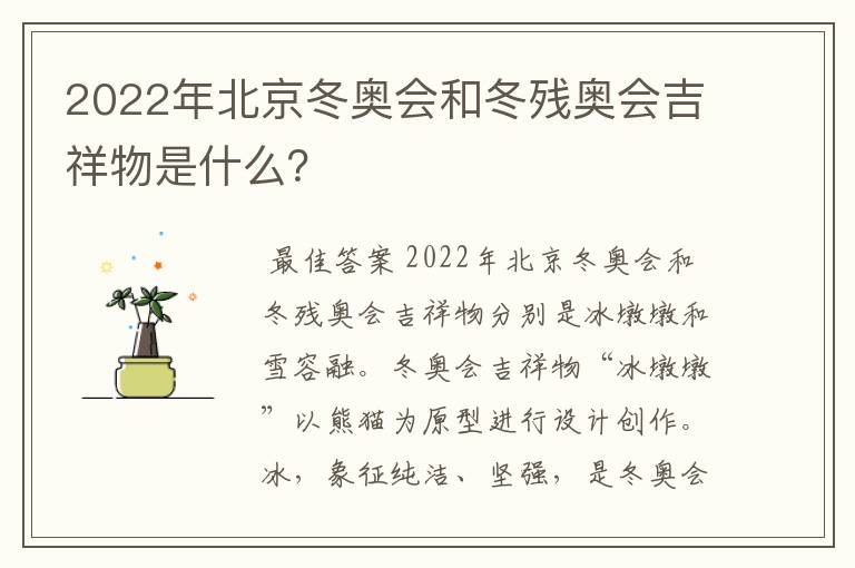 2022年北京冬奥会和冬残奥会吉祥物是什么?