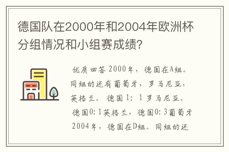 德国队在2000年和2004年欧洲杯分组情况和小组赛成绩?