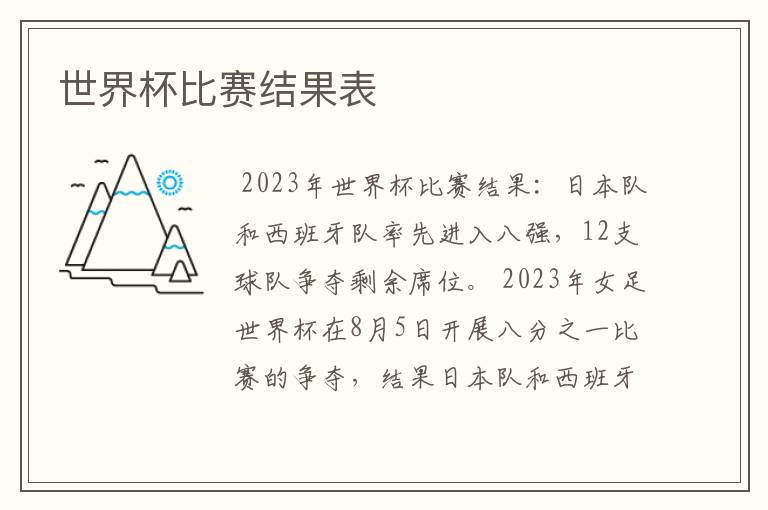 世界杯比赛结果表
