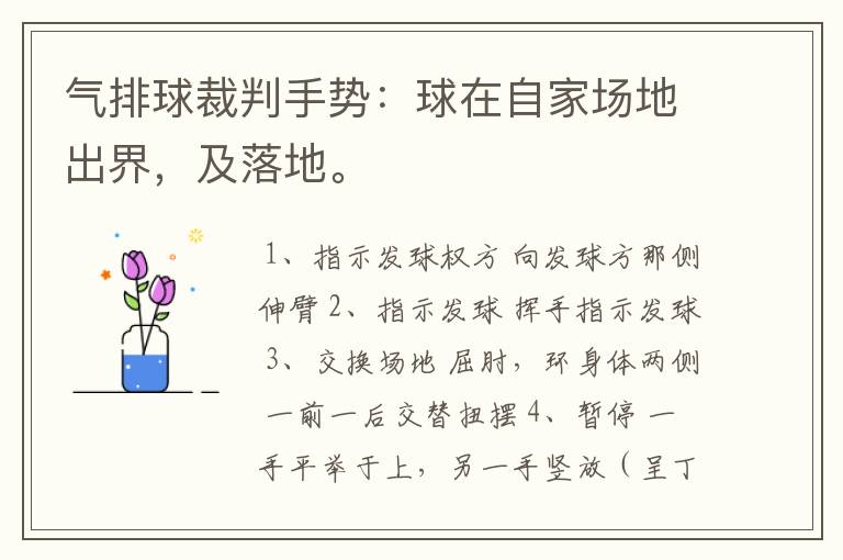 气排球裁判手势:球在自家场地出界,及落地。