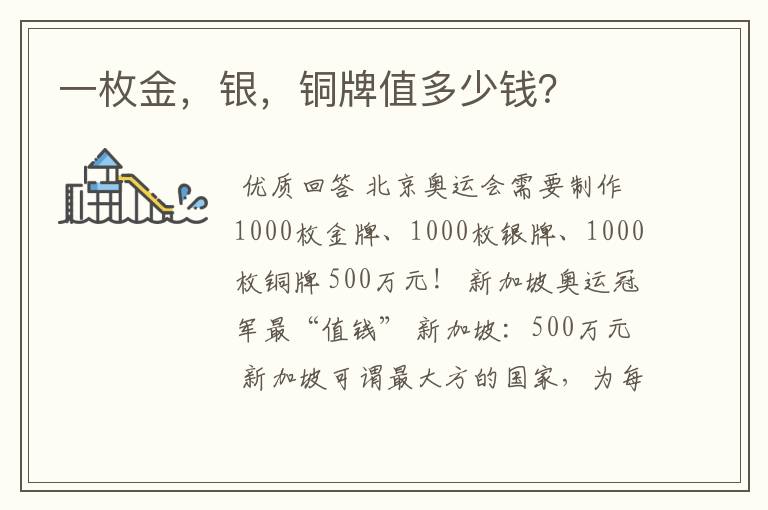 一枚金,银,铜牌值多少钱?