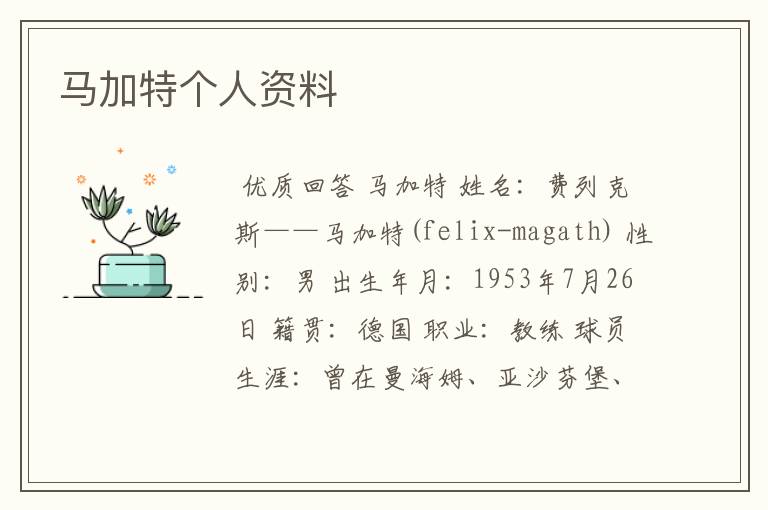 马加特个人资料
